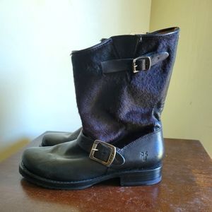 Frye black leather/calfhair leather boots size 6.5
